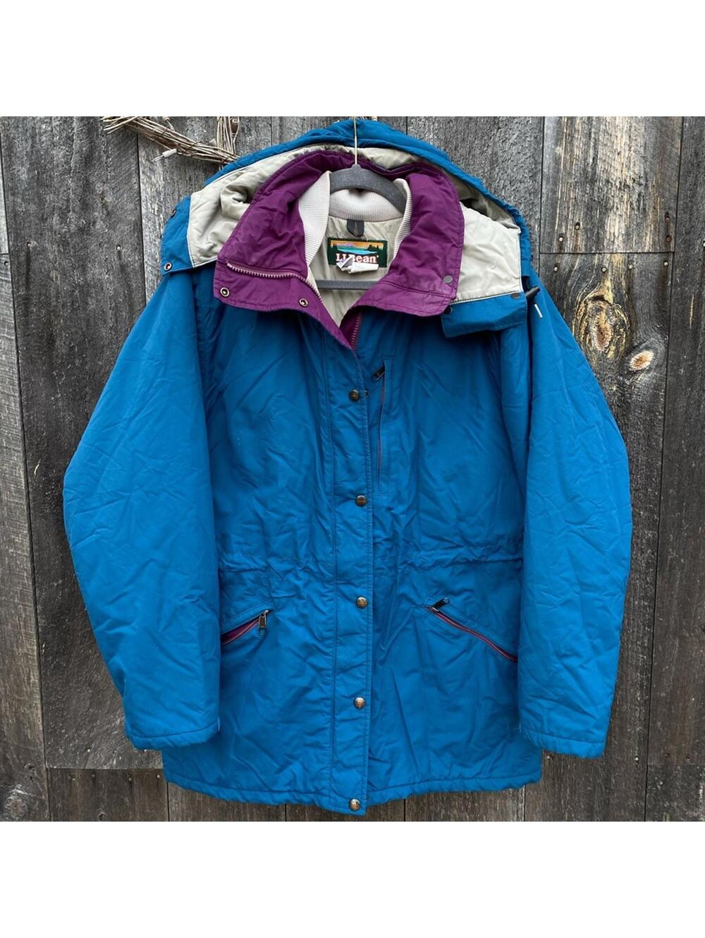 Vintage L.L. Bean Winter Coat Retro Blue And Purple Womens Size Large
